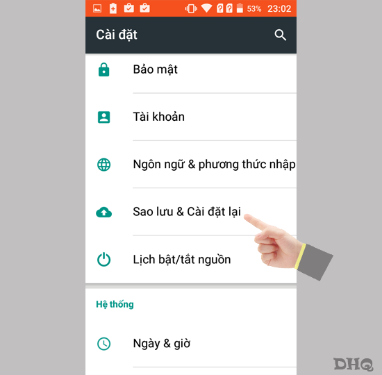 Chọn sao lưu & Cài đặt lại
